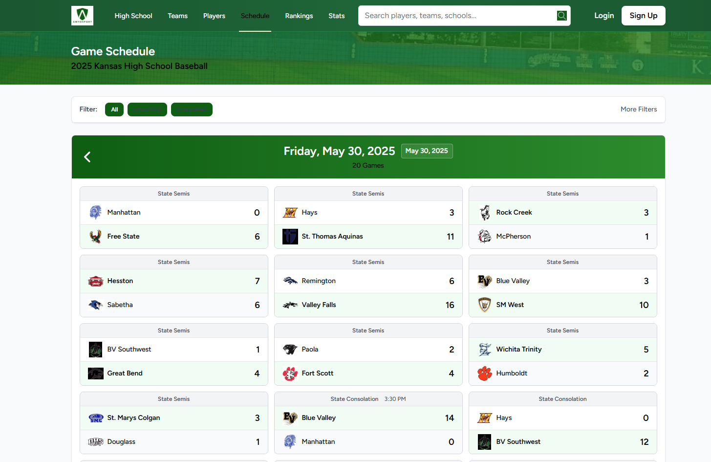 Amyosport Schedule View